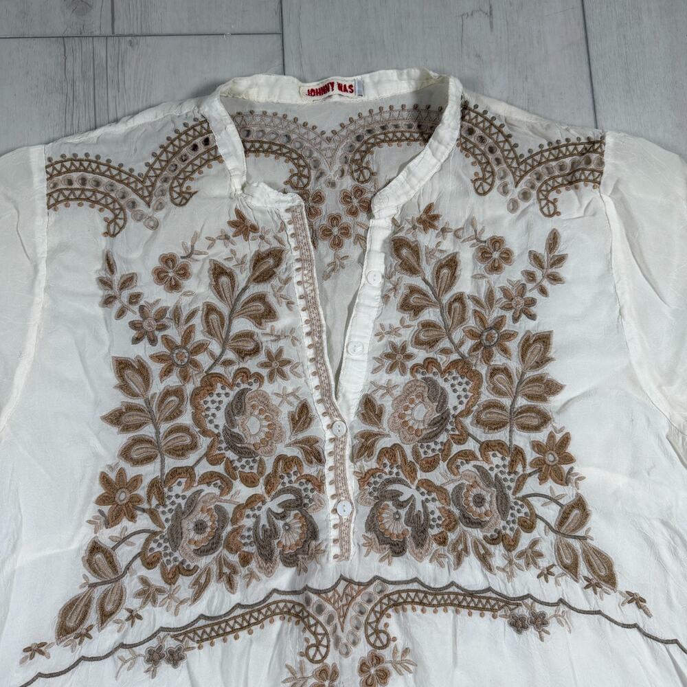 Johnny Was Tunic Blouse Womens Large White Lace Embroidered Sheer Boho Top - Picture 3 of 16